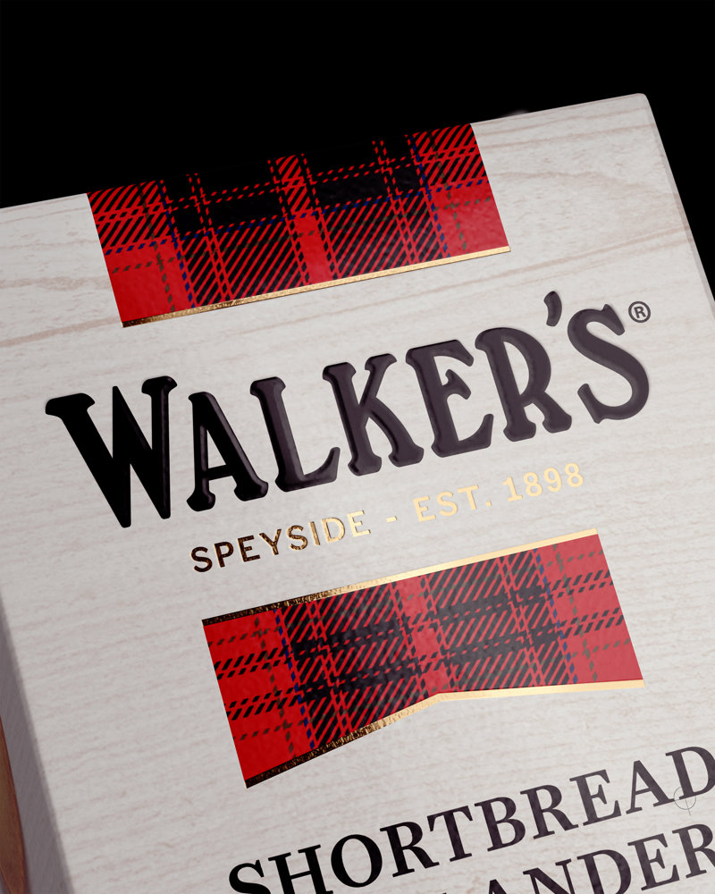 Close up photography of a Walkers shortbread box