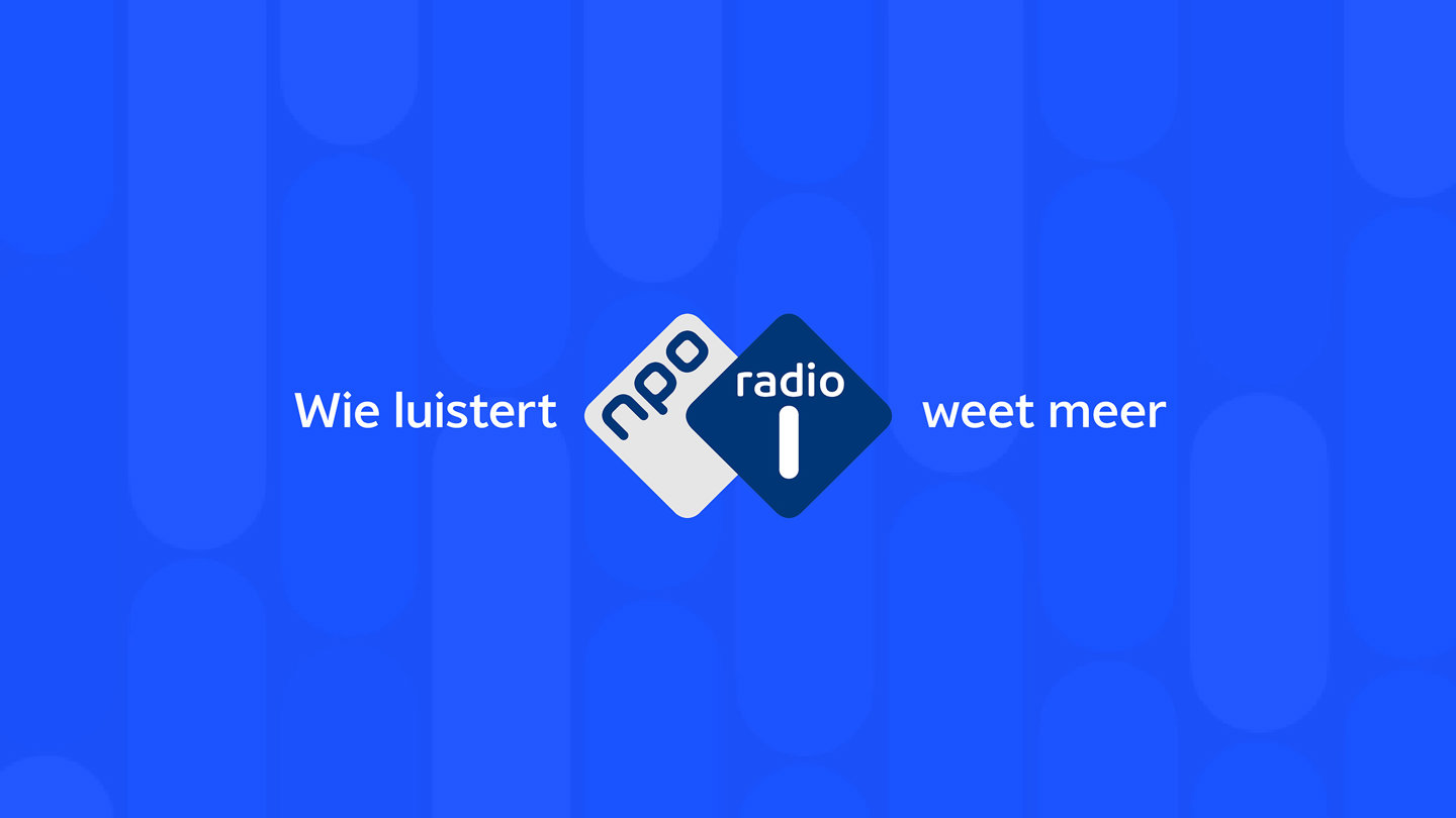 Blue screen showing a white text NPO logo in the middle reading wie luistert, weet meer