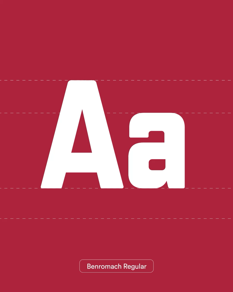 White letters Aa in Benromach font on red background