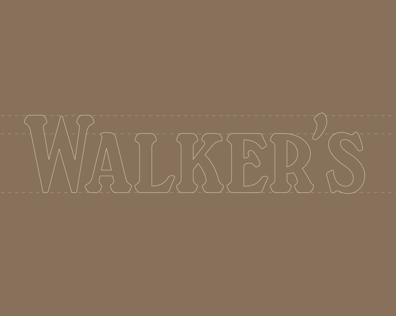 Walker's shortbread glyphe block on brown background in white type