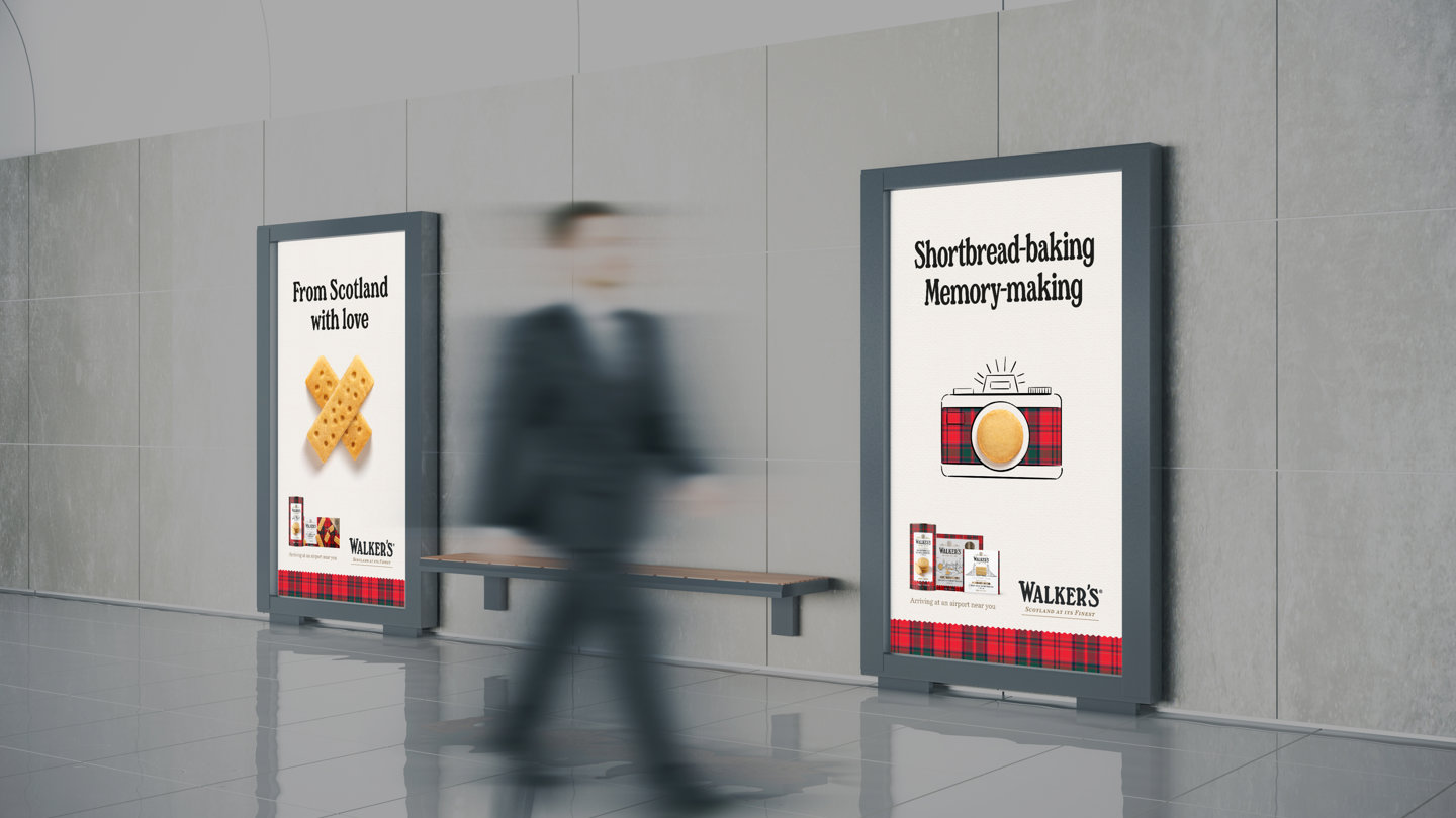 Two digital out of home screens showcasing Walker's Shortbbread ads